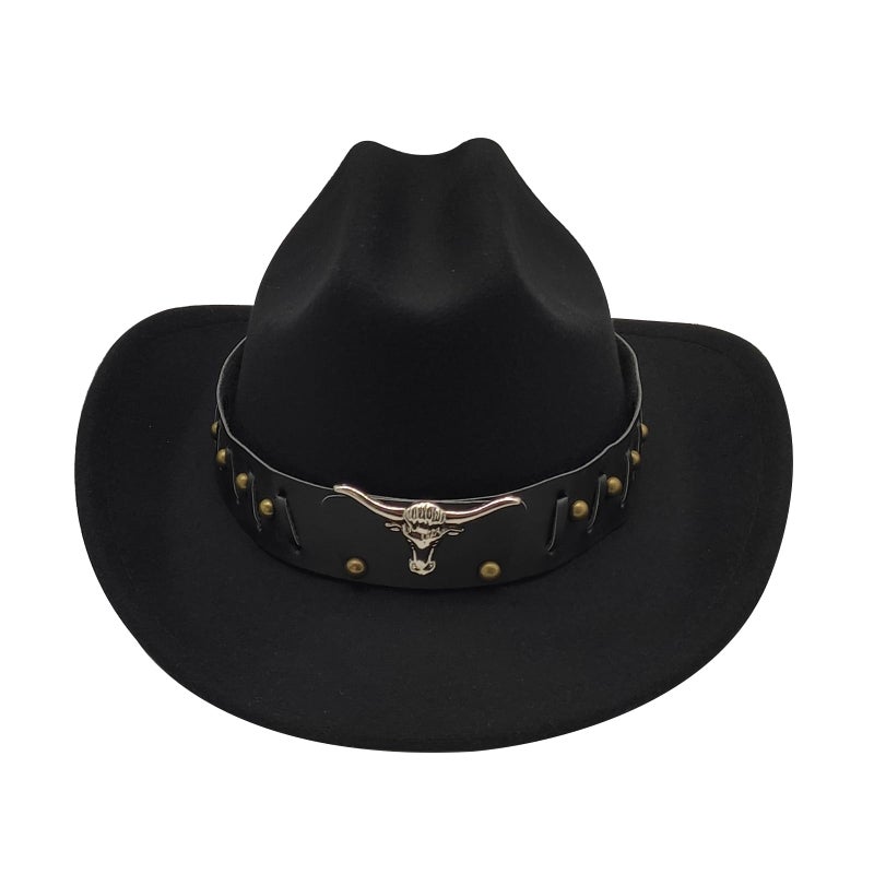 Willheoy Kids Cowboy Hat for Girls Boys Western Cowgirl Hat with Buckle Belt Unisex Wide Brim Fedora Hat Dress Up Costume B-Black - Image 2